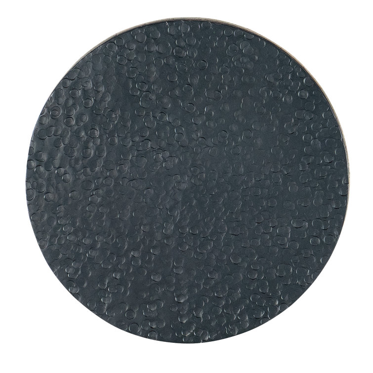 Round Black and Brown Wood Stone End Table