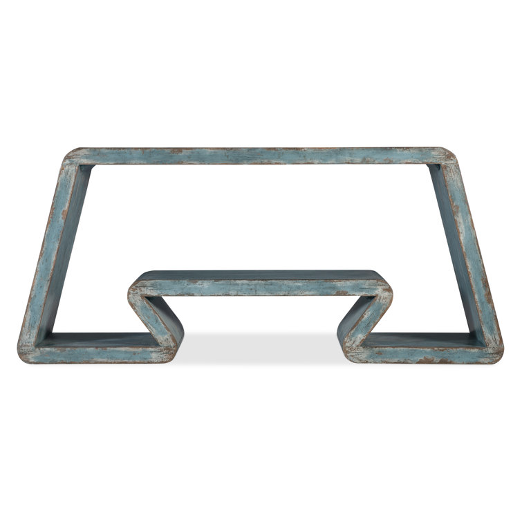 Blue Distressed Wood Rectangular Console Table with Storage