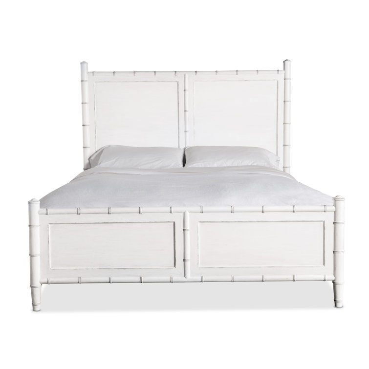 White Coastal King Panel Bed with Wood Frame