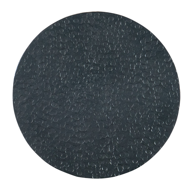 Round Black and Brown Wood Stone End Table