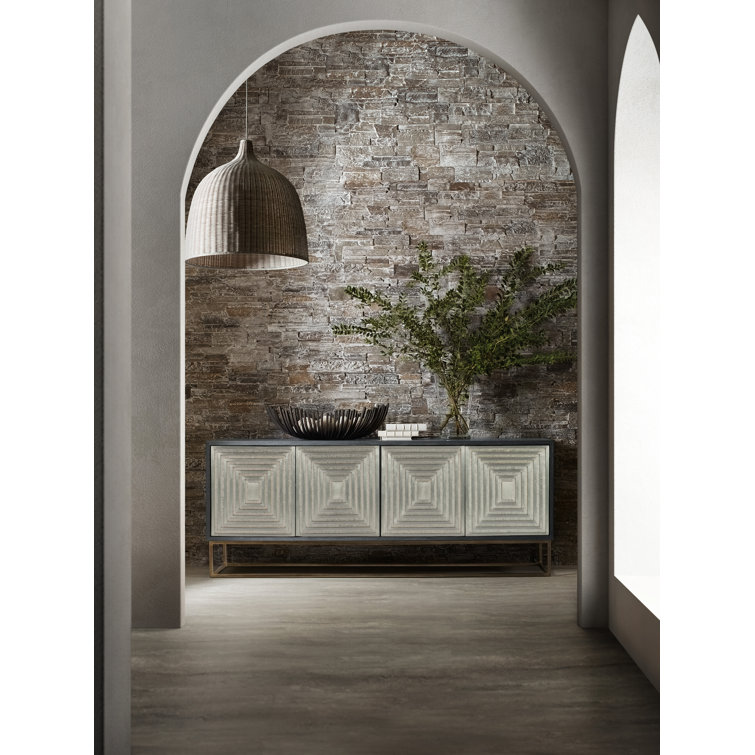 Black and Silver Mango Wood Credenza with Pewter Base