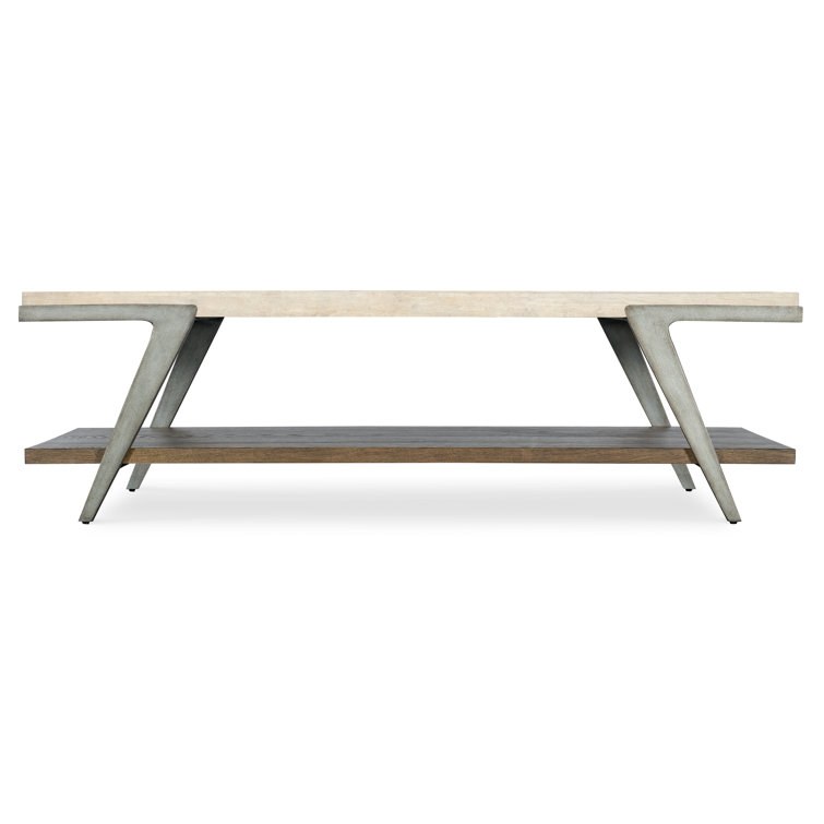 Rectangular Brown and Cream Marble Top Coffee Table with Storage