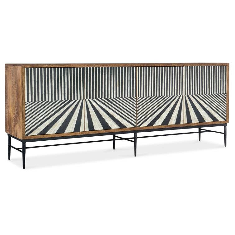 Black and White Mango Wood Credenza with Bone Inlay