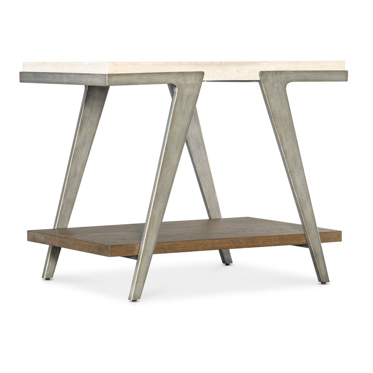Transitional Brown and Cream Marble Top End Table