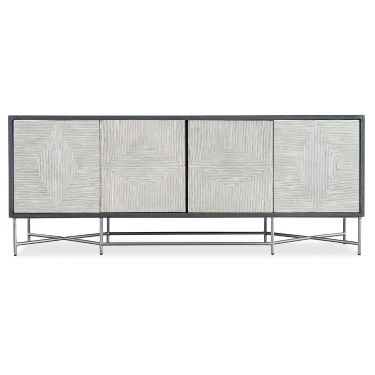 Black and Silver Mango Wood Credenza with Bone Design