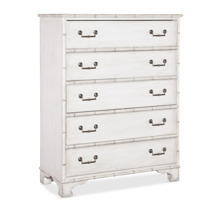 White Coastal 5-Drawer Dresser with Bamboo Motif