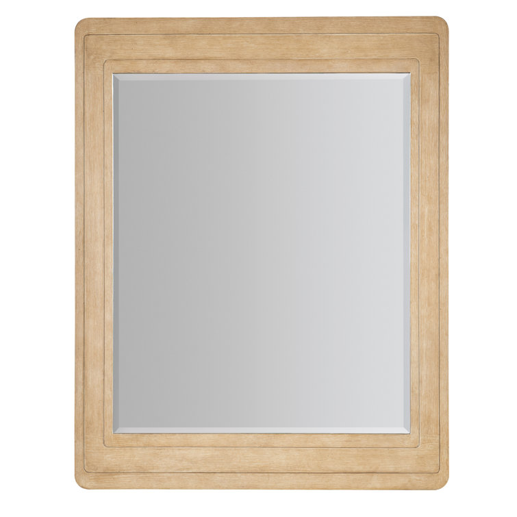 Beige Oak Veneer Transitional Rectangular Wall Mirror