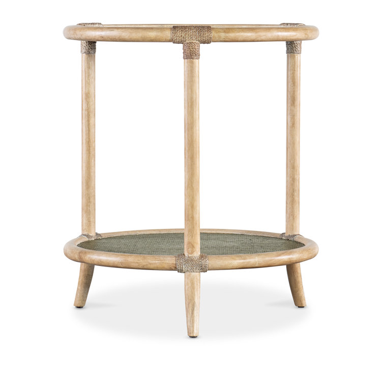 Round Beige and Green Wood and Glass Coastal End Table