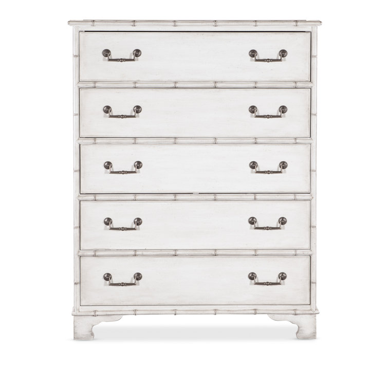 White Coastal 5-Drawer Dresser with Bamboo Motif