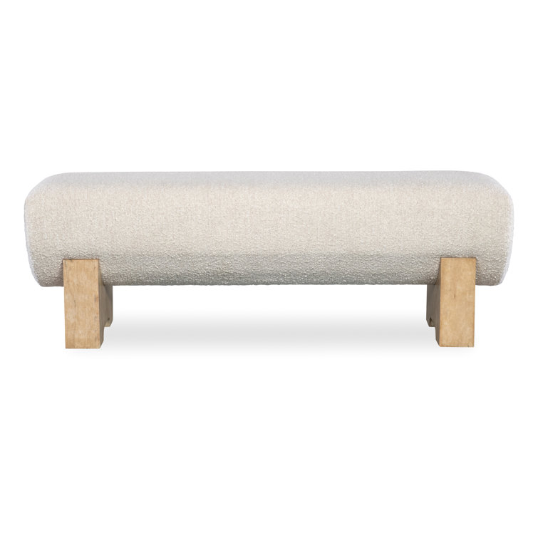 Beige Upholstered Transitional Bedroom Bench with Wood Legs