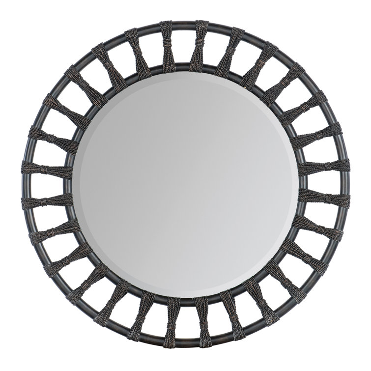 Contemporary Round Wood and Rope Wall Mirror