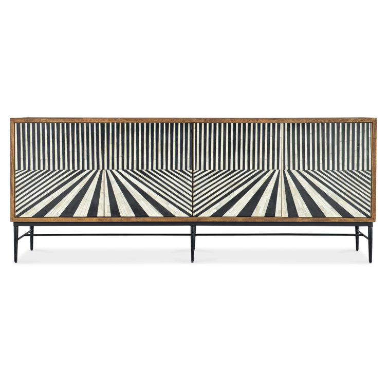 Black and White Mango Wood Credenza with Bone Inlay