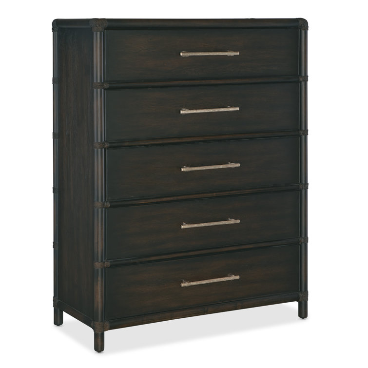Dark Wood Transitional 5-Drawer Chest with Rope Accents