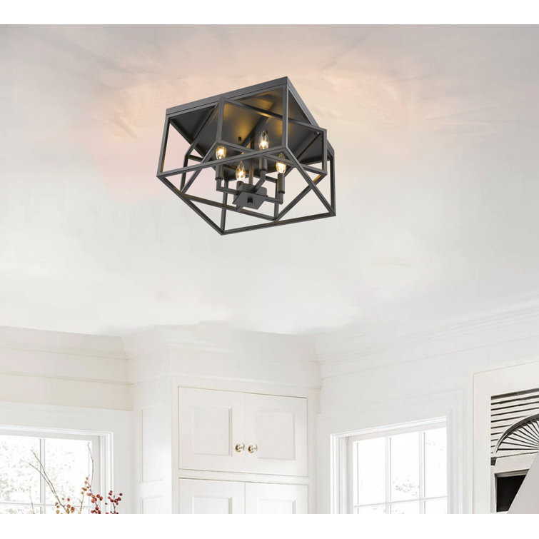 Matte Black Iron Interlocked 16" Flush Mount Light Fixture