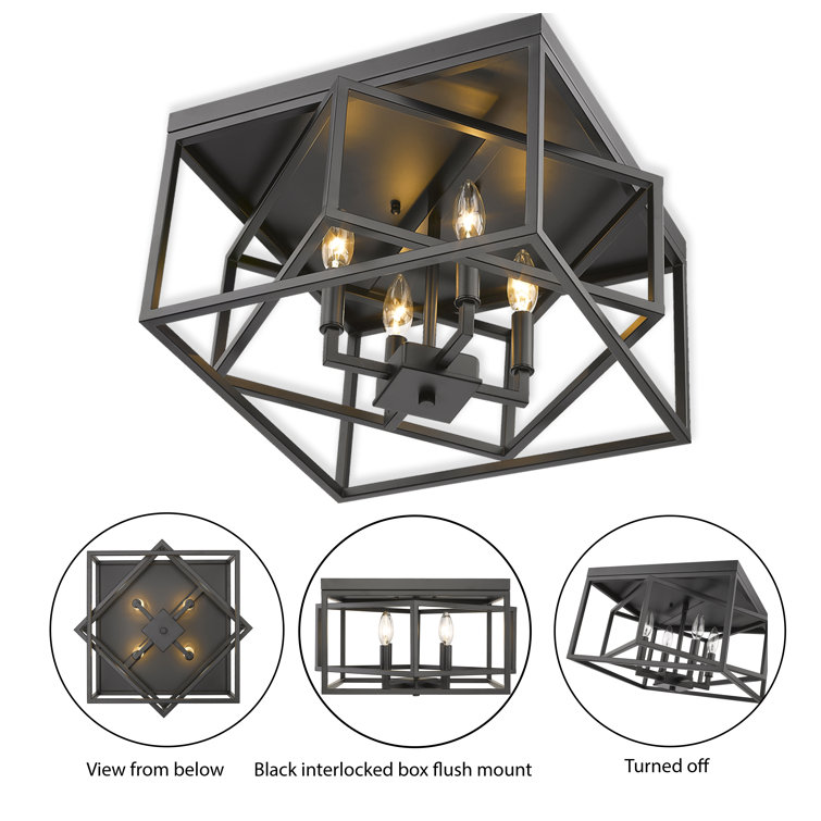 Matte Black Iron Interlocked 16" Flush Mount Light Fixture