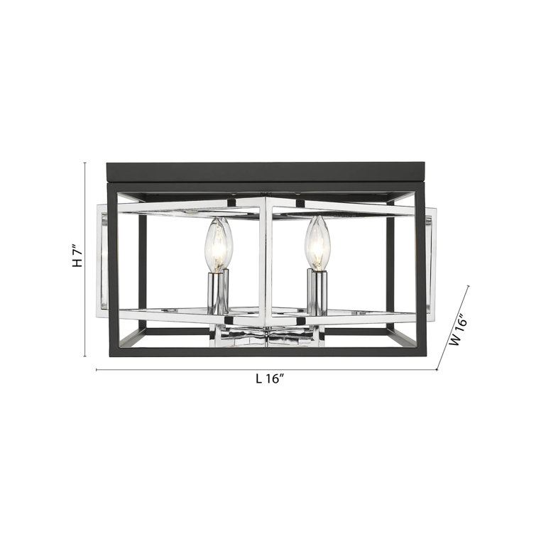 16" Chrome and Black Iron 4-Light Flush Mount