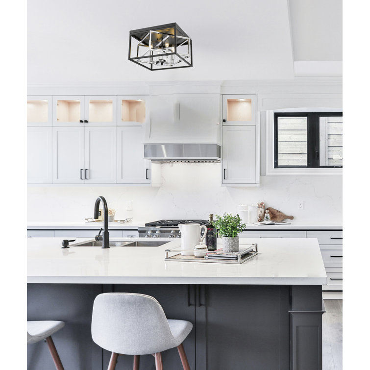 16" Chrome and Black Iron 4-Light Flush Mount