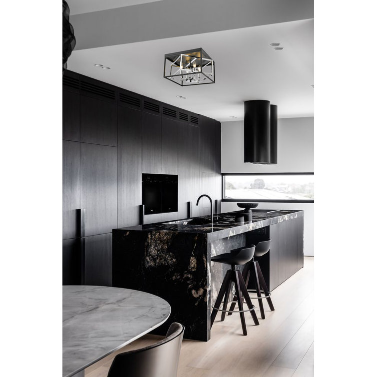 16" Chrome and Black Iron 4-Light Flush Mount