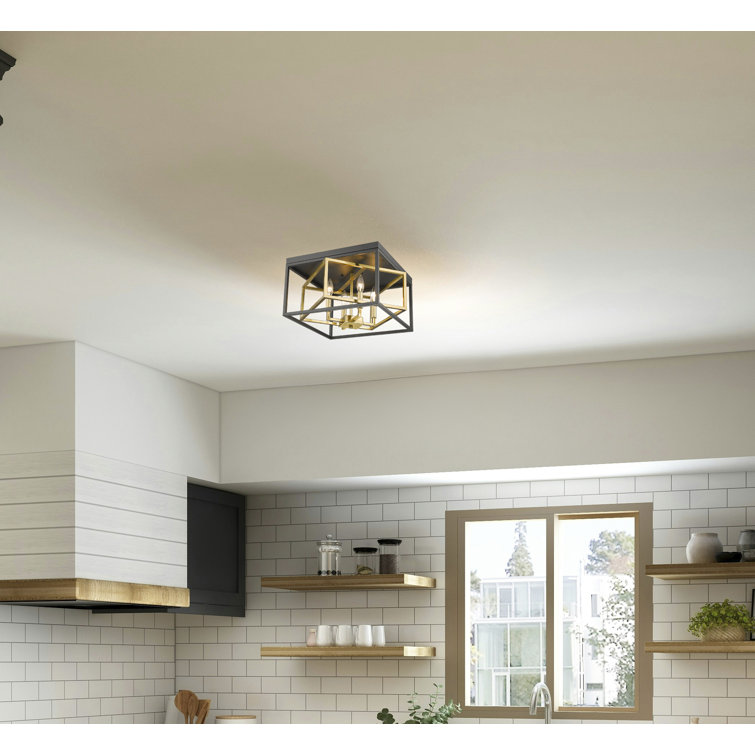 Bethel International 16'' Black & Gold Iron Flush Mount