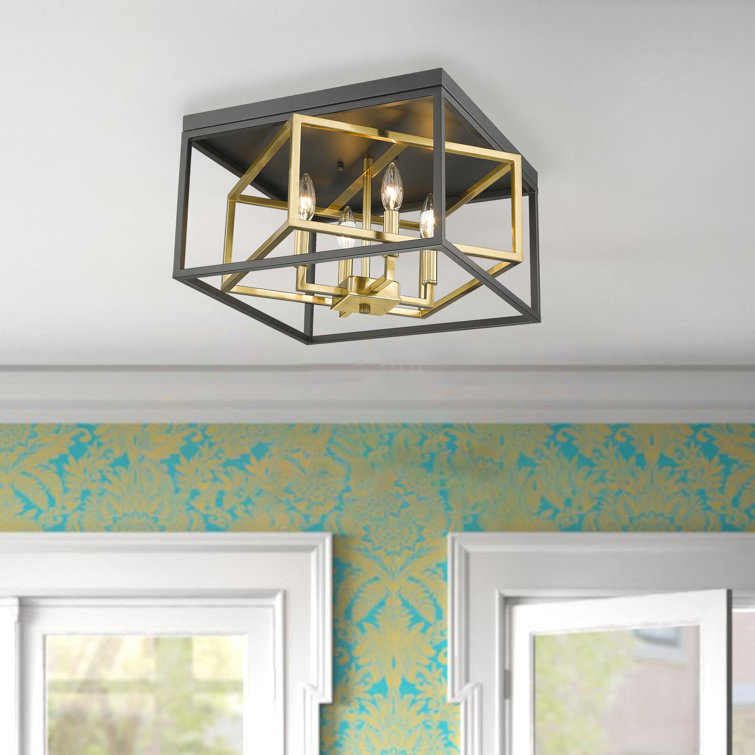 Bethel International 16'' Black & Gold Iron Flush Mount