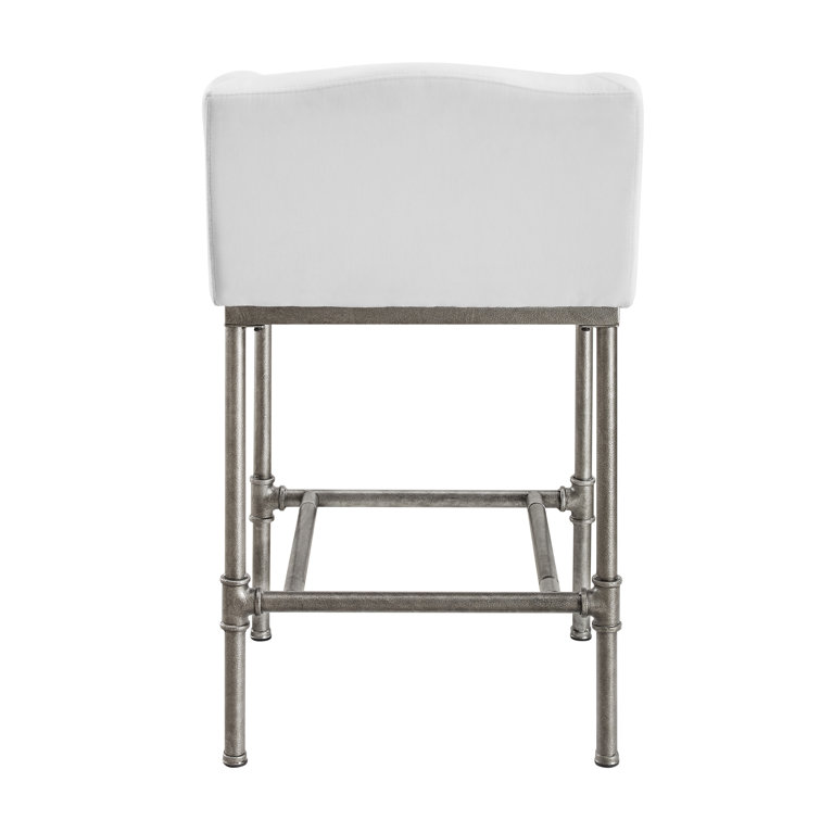 Silver Swivel Metal Counter Stool with White Performance Fabric