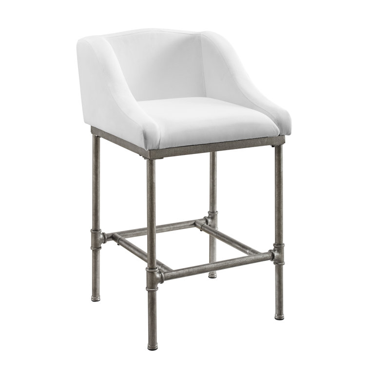Silver Swivel Metal Counter Stool with White Performance Fabric