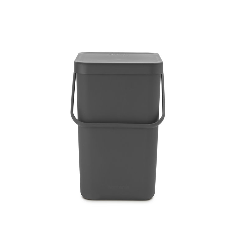 Gray Plastic Rectangular Office Recycling Bin with Lid, 6.6 Gallon