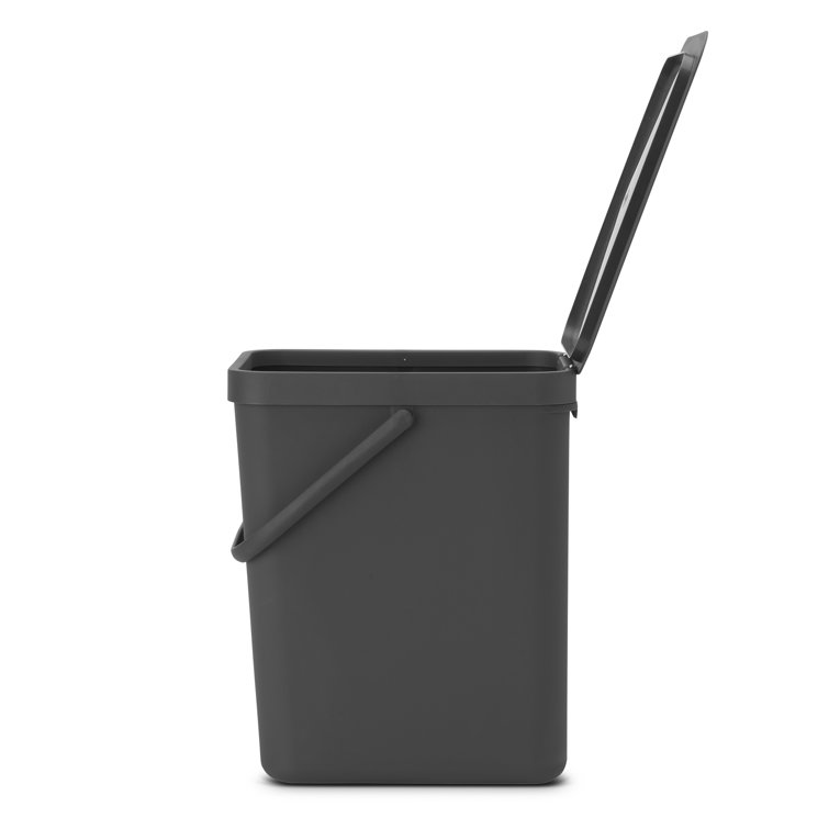 Gray Plastic Rectangular Office Recycling Bin with Lid, 6.6 Gallon