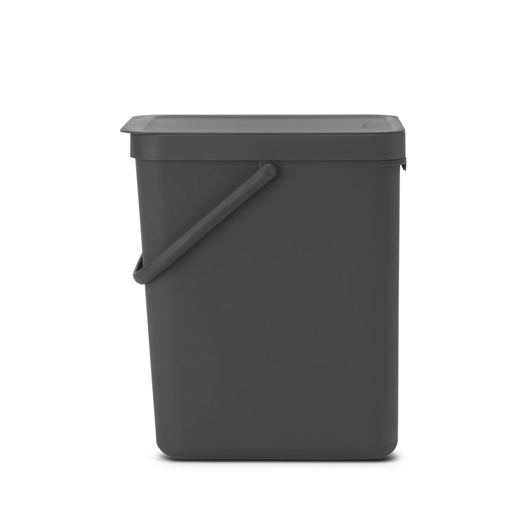 Gray Plastic Rectangular Office Recycling Bin with Lid, 6.6 Gallon