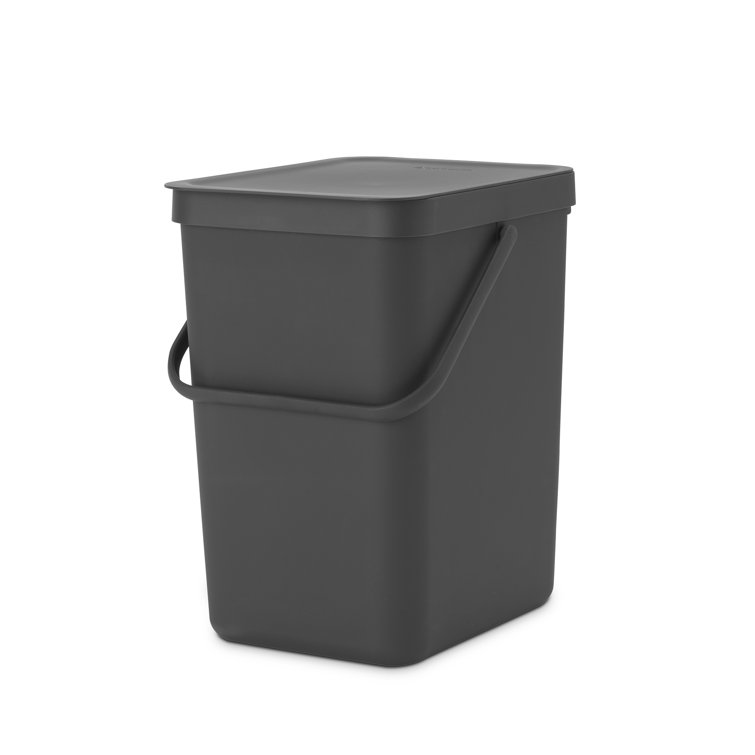 Gray Plastic Rectangular Office Recycling Bin with Lid, 6.6 Gallon
