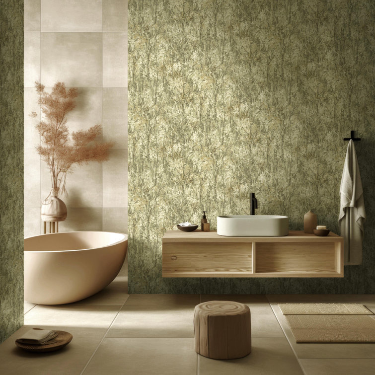 Green Textured Tropical Forest Non-Pasted Wallpaper Roll
