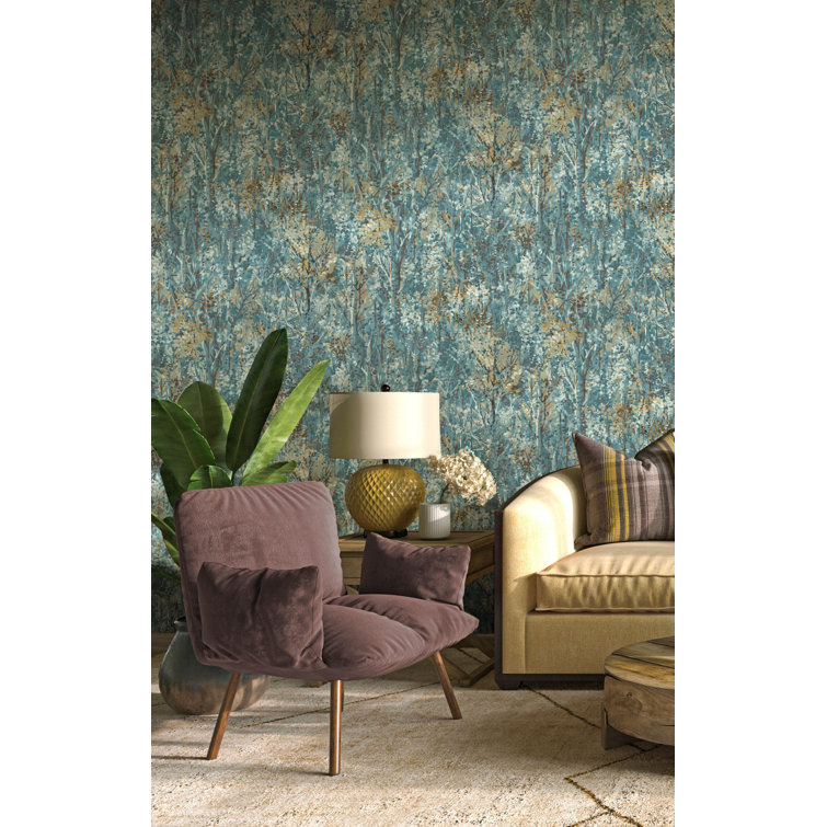 Teal and Beige Non-Pasted Tropical Forest Wallpaper Roll