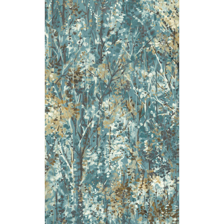 Teal and Beige Non-Pasted Tropical Forest Wallpaper Roll