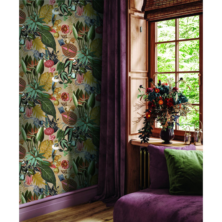 Gold and Green Tropical Soiree Textured Wallpaper Roll
