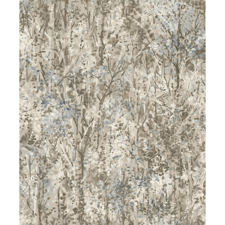 Blue and Beige Forest Tropical Print Non-Pasted Wallpaper