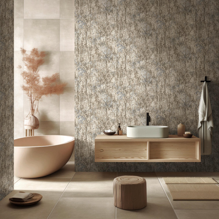 Blue and Beige Forest Tropical Print Non-Pasted Wallpaper