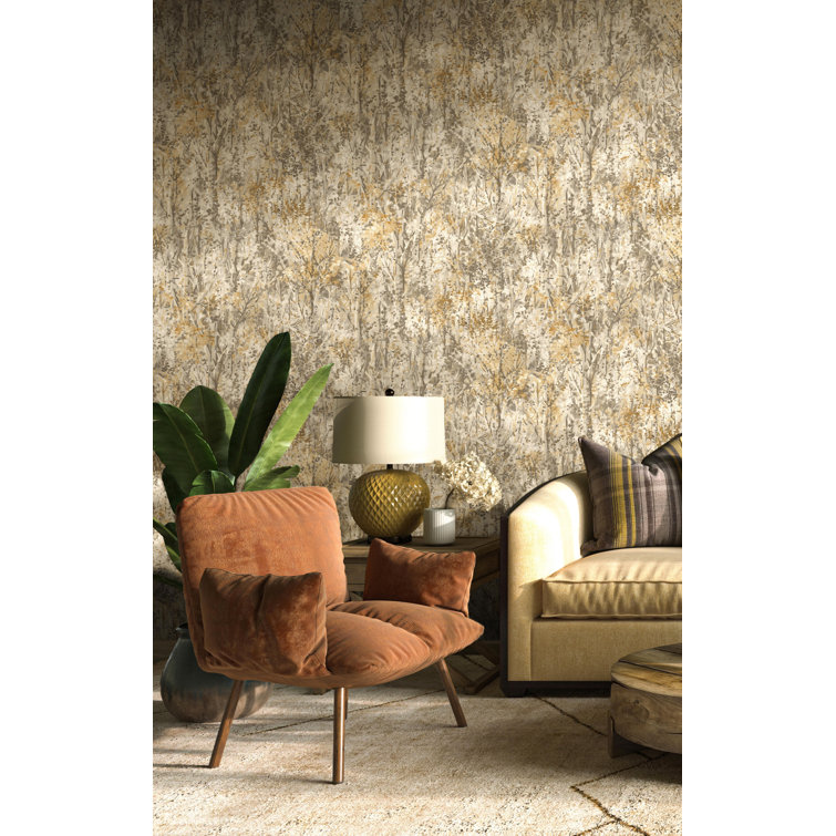 Textured Matte Orange and Beige Forest Wallpaper