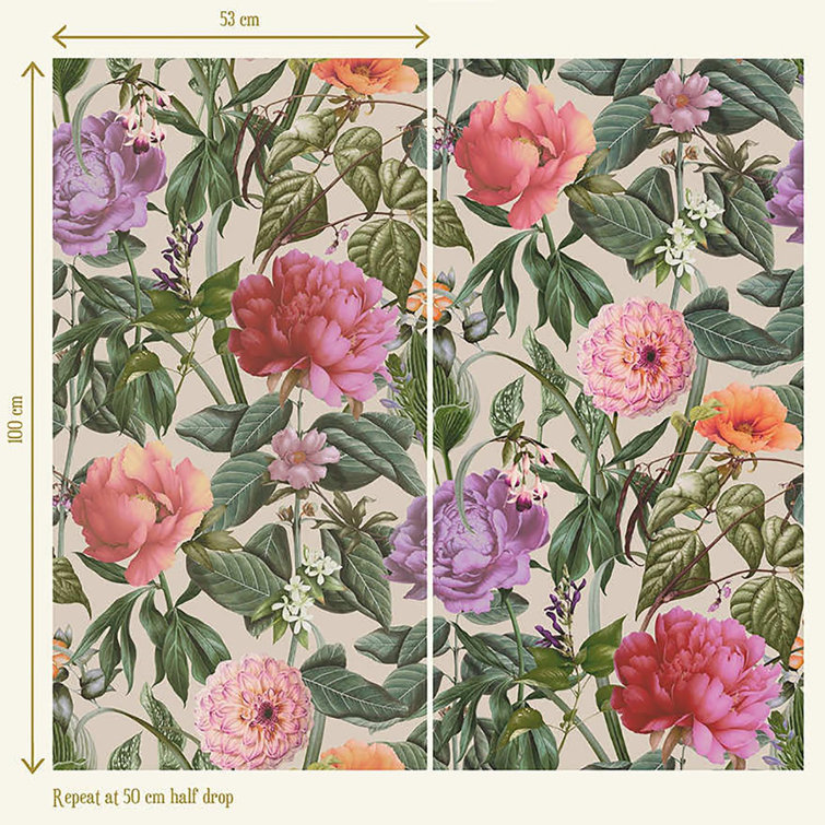 Floral Botanical Paradise Textured Wallpaper in White and Pink