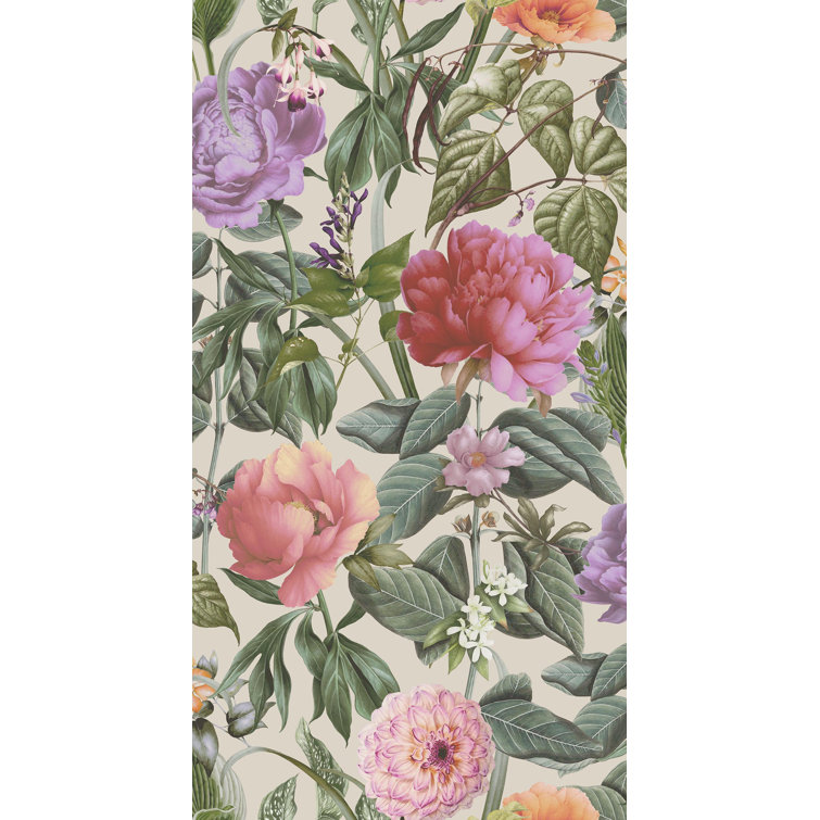 Floral Botanical Paradise Textured Wallpaper in White and Pink