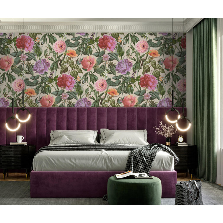Floral Botanical Paradise Textured Wallpaper in White and Pink