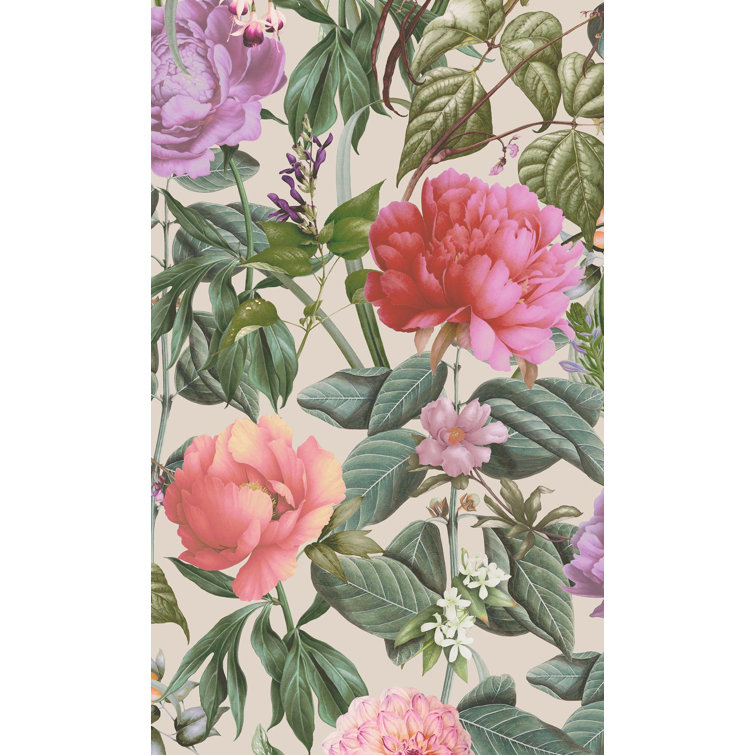 Floral Botanical Paradise Textured Wallpaper in White and Pink