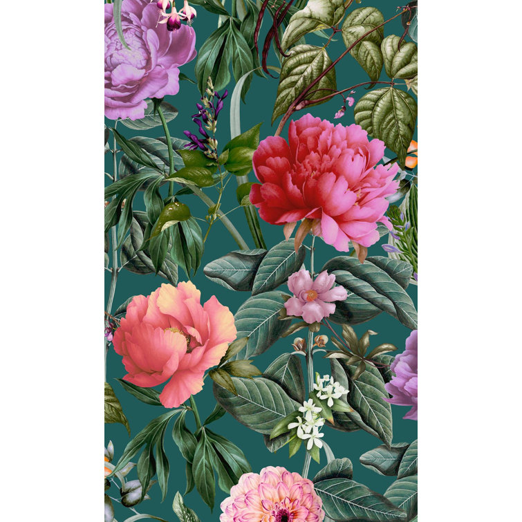 Aqua Botanical Paradise Floral Print Non-Pasted Textured Wallpaper