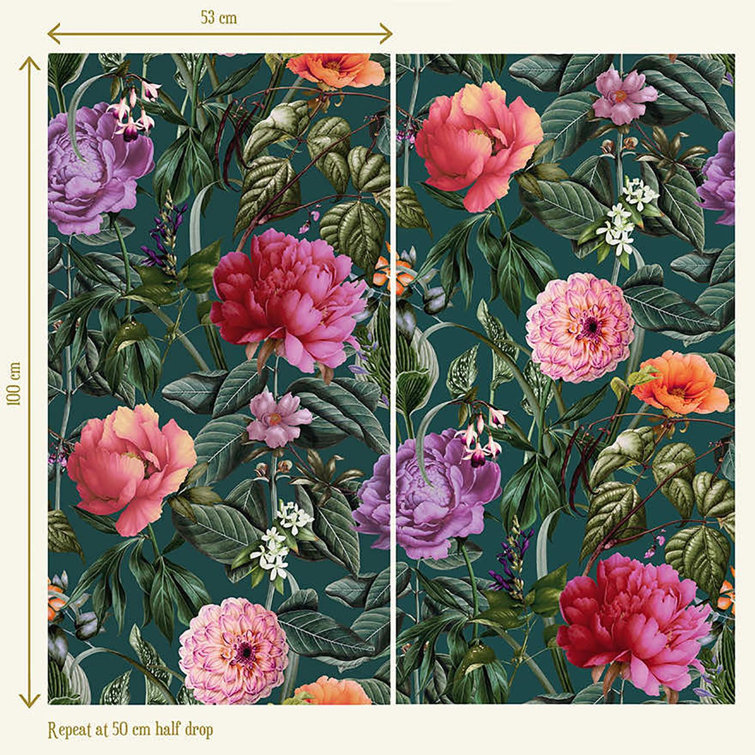 Aqua Botanical Paradise Floral Print Non-Pasted Textured Wallpaper