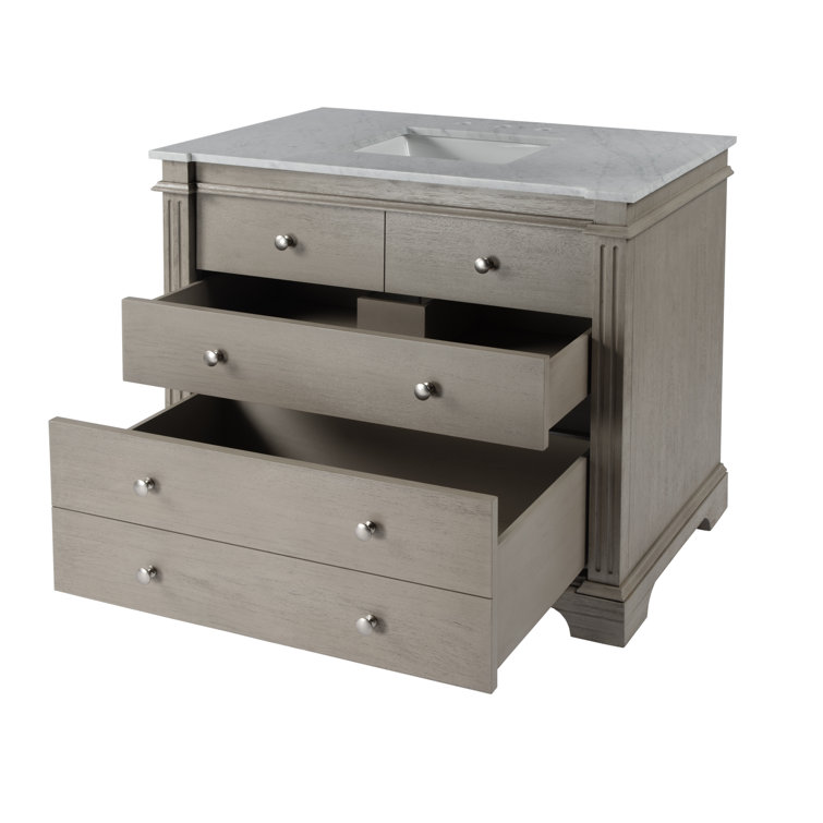 Rachelle Gray Acacia Wood Single Bathroom Vanity Set with Marble Top