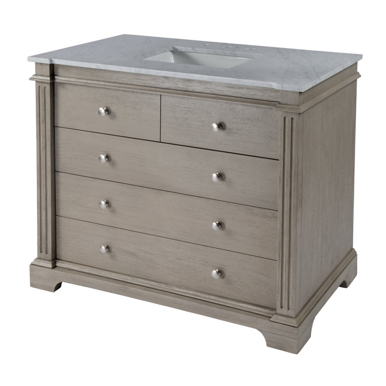 Rachelle Gray Acacia Wood Single Bathroom Vanity Set with Marble Top