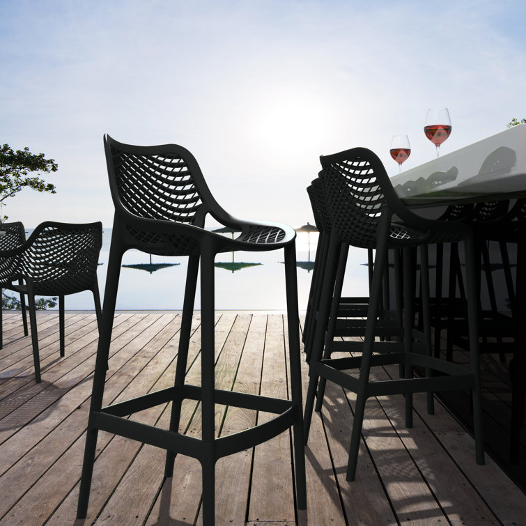 Black Plastic Outdoor Bar Stools with Footrest, Set of 2