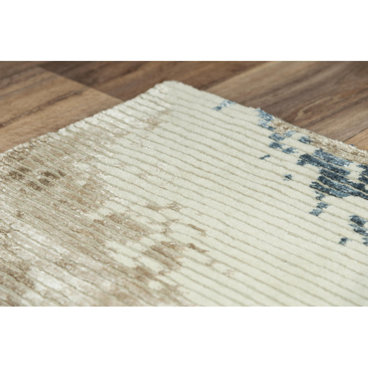 Blue Abstract Hand-Knotted Wool & Viscose 6' x 9' Rug