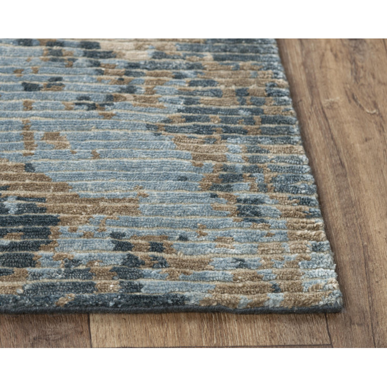 Blue Abstract Hand-Knotted Wool & Viscose 6' x 9' Rug