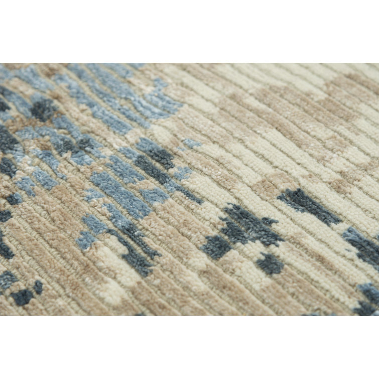 Blue Abstract Hand-Knotted Wool & Viscose 6' x 9' Rug