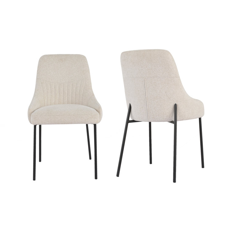 Beige Boucle Upholstered Metal Frame Side Chairs, Set of 2